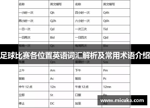 足球比赛各位置英语词汇解析及常用术语介绍